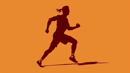 Silhouette of male runner athlet on an orange background