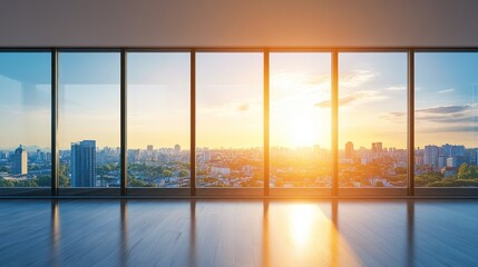 Fototapeta premium Sunset Cityscape View from Modern Office