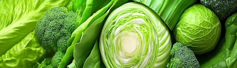 Obraz premium Variety of Green Vegetables Arranged in an Organic Patterned Style