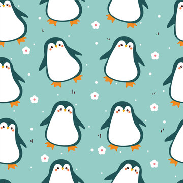Fototapeta seamless pattern cute cartoon penguin. cute animal pattern for wallpaper, background and gift wrap paper