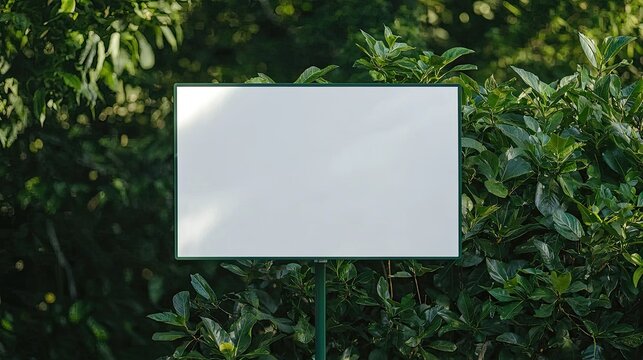 Blank sign in lush green foliage, ideal for advertising or informational purposes outdoors