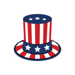 Uncle Sam hat. Patriotic Uncle Sam Hat Vector Illustration. USA Independence Day, Fourth of July Celebrations, American Symbol, isolated on white background.