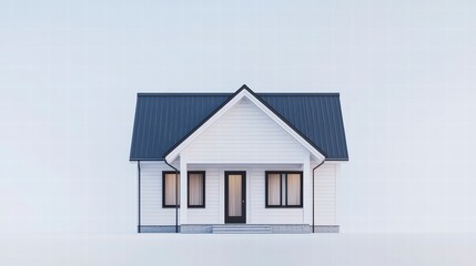 Naklejka premium Dream Home: A charming, minimalist house model with a dark gray roof and white siding sits against a light blue backdrop, symbolizing simplicity, elegance, and the aspiration of homeownership.