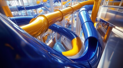 Indoor Waterpark Slides Complex, Fun, Bright, Tubes, Recreation, Design, Architecture, Activity, Family