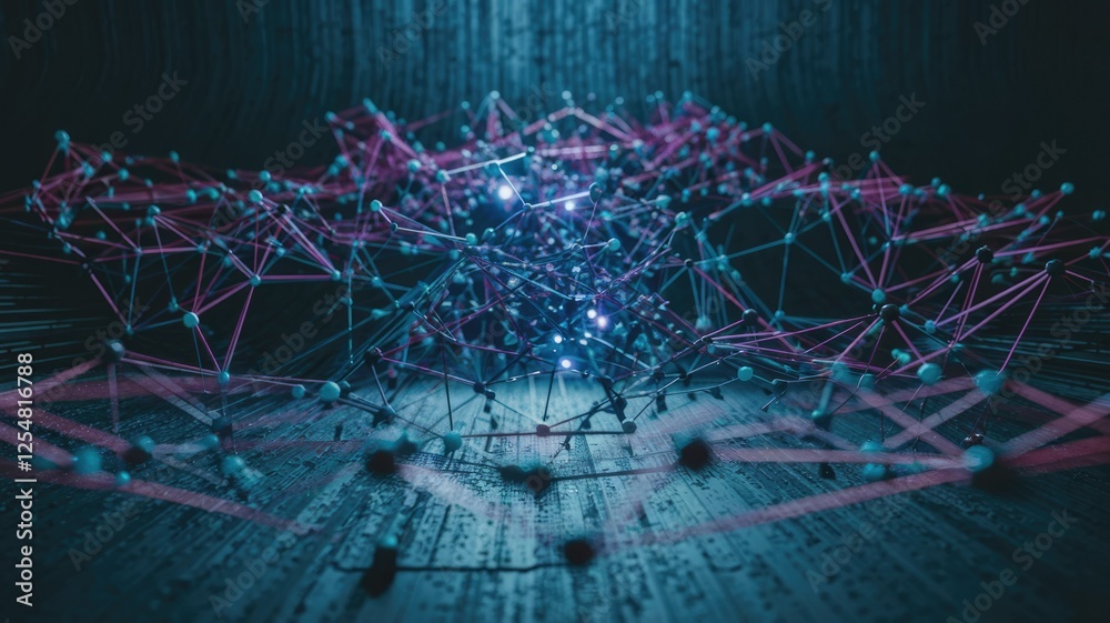 Leinwandbilder Abstract network visualization; interconnected nodes and lines represent data flow or relationships.