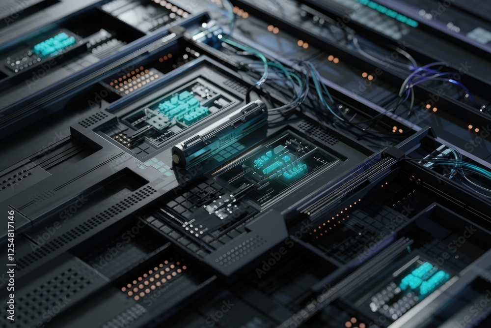 Poster futuristic technological circuit board with intricate components and glowing details, showcasing adv