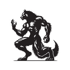 Werewolf Silhouette Moon beast Design - Minimalist Werewolf Vector - Illustration of Werewolf.