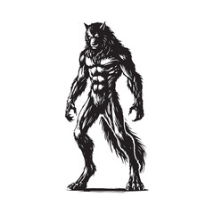 Werewolf Silhouette Moon beast Design - Minimalist Werewolf Vector - Illustration of Werewolf.