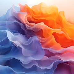 A layered mesh effect blending sky blue and sunset orange into soft, fluid forms.