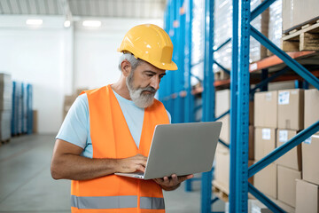  light-skinned man, middle-aged, is in a warehouse
