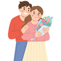 Illustration of Happy Couple with Flowers