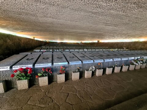 2024.06.30 Rome, Italy, Fosse Ardeatine,
evocative image of the shrine and national monument
for the massacre of 335 prisoners killed in Rome on 24.03.1944 as
reprisal for the partisan attack
