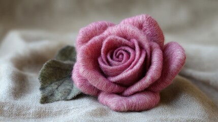 Handcrafted felt rose displays exquisite artistry in soft pink hue against a delicate background