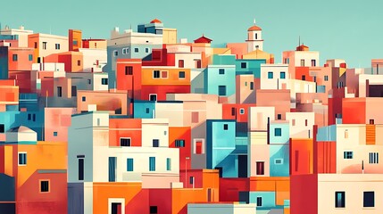 Colorful Mediterranean Cityscape Architectural Design