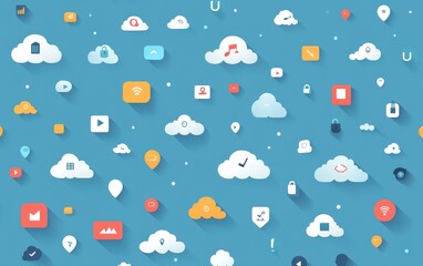 Obraz premium Cloud computing icons seamless pattern.