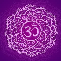 Sahasrara chakra. Hand drawn art. Om sign. Pencil drawing sacral icon. Meditation