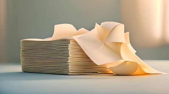 A neat stack of tissues, perfectly aligned, glowing softly under a warm golden light