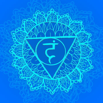 Vishudha chakra. Hand drawn art. Pencil drawing sacral icon. Meditation