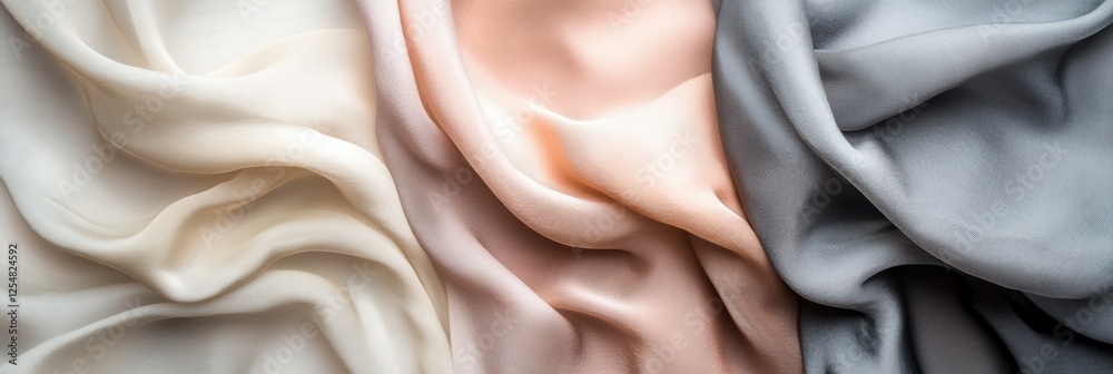 Fototapete elegant flowing silk fabrics in soft tones on a neutral background with blank space for text. genera
