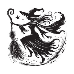 Gothic Witch Silhouette - Minimalist Witch Vector - Design of Gothic Witch - Witch Illustration.