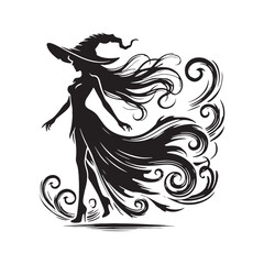Gothic Witch Silhouette - Minimalist Witch Vector - Design of Gothic Witch - Witch Illustration.
