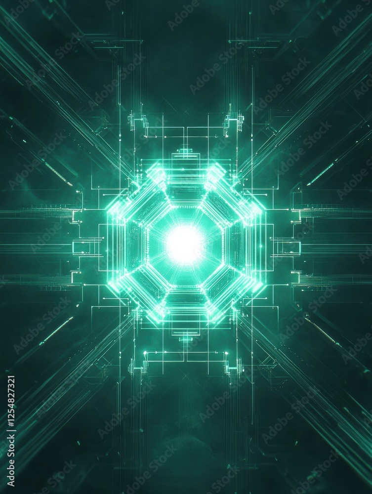 Poster Exploring the intricate design of a futuristic microchip in a high tech environment with glowing circuits and energy flow. Generative AI