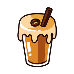 Vintage Hand-Drawn Cappuccino Frappe SVG with Milk Cream and Straw Outline, Hot Beverage, Winter Drink