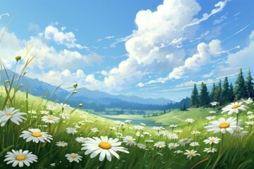 Daisy landscape field grassland.