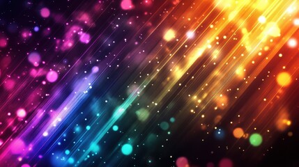 Naklejka premium Vibrant streaks of light, colorful bokeh, dark background. Perfect for website backgrounds, presentations, or any design needing a bright, energetic feel.