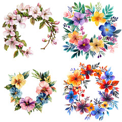 Obraz premium Watercolor floral wreaths botanical art nature studio vibrant colors translate background