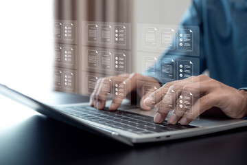Document management concept , Process automation to efficiently manage files. Online documentation...
