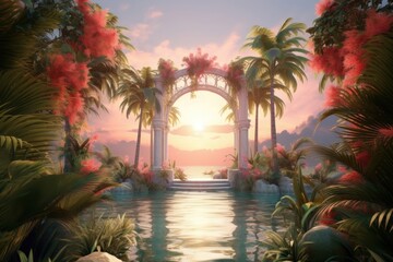 Fototapeta premium Tropical architecture landscape outdoors.