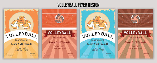 Volleyball camp posters, flyer with volleyball ball - template vector design A sports background vector for Sports Day,Volleyball abstract background design. Sports concept.