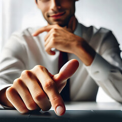 A businessman's hands and devices, suitable for a wide range of creative projects, representing business, technology, communication, and productivity.