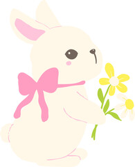 Cute Easter Bunny with Spring Flower