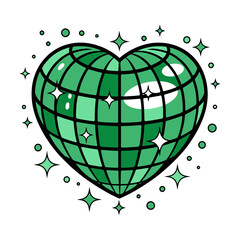 Green Heart Disco Ball Illustration