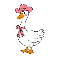 Cute Goose with Pink Cowboy Hat Illustration