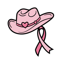 Pink Cowboy Hat with Cancer Ribbon Illustration