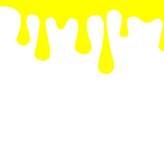 Caramel melting, dripping down with thin sugar streams. Maple liquid syrup leaking. Amber gold bee honey fluid flowing, drops, trickles. Flat graphic vector illustration isolated on white background