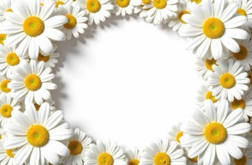 Obraz premium Round frame decorated with daisies on white background with space for text, card template