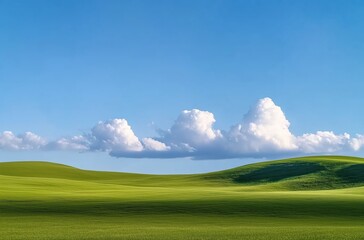 Obraz premium Serene Green Hills Under Bright Blue Sky with Fluffy White Clouds