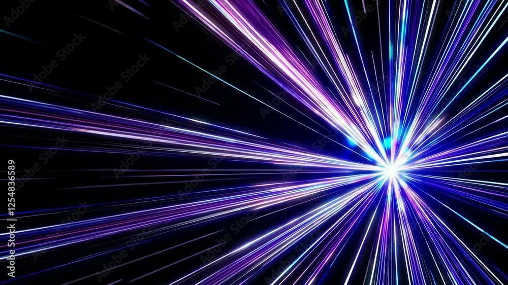 Poster abstract multicolored light burst with dynamic streaks on black background, futuristic energy and sp