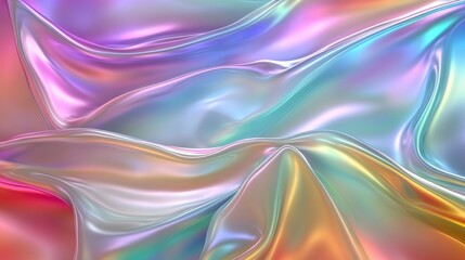Naklejka premium Iridescent Holographic Liquid Metal Background, Fluid Abstract Shapes with Rainbow Colors, Digital Art