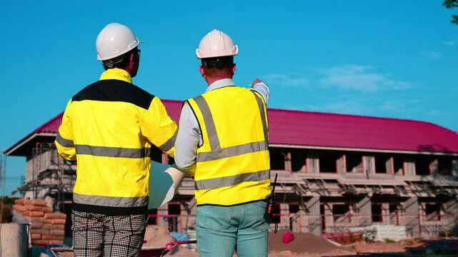 Engineers and architects are inspecting the building structure to ensure it is safe and complies with design.