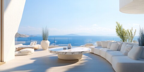 Fototapeta premium Luxury Seascape Terrace: Breathtaking Ocean View from Modern Minimalist Design