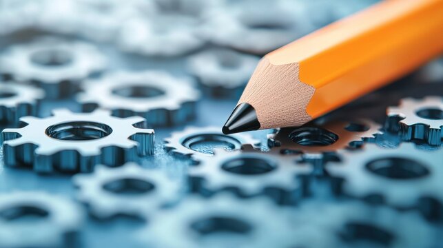 Pencil and Gear Setting A pencil positioned alongside a gear icon, illustrating concepts of customization and fine tuning processes.