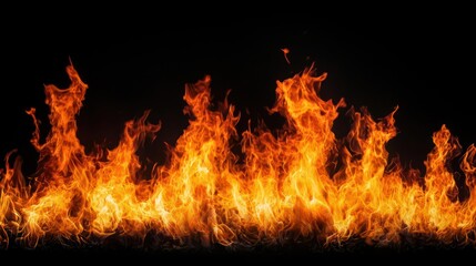 Fiery Flames Against Black Background