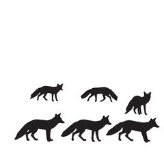 fox silhouettes on the white background,  a silhouette of a fox , featuring a pensive pose. the style is characterized by dark black and light black tones, showcasing bold  black fox silhouettes 
