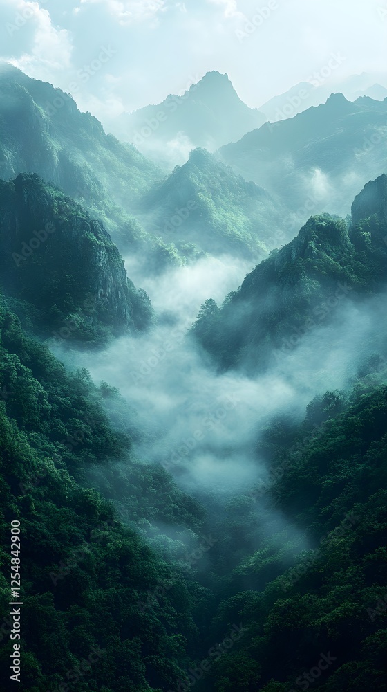 Wall mural a misty, glowing background with soft blue and green tones blending naturally.