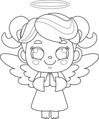 Outlined Cute Baby Angel Girl Cartoon Character Praying